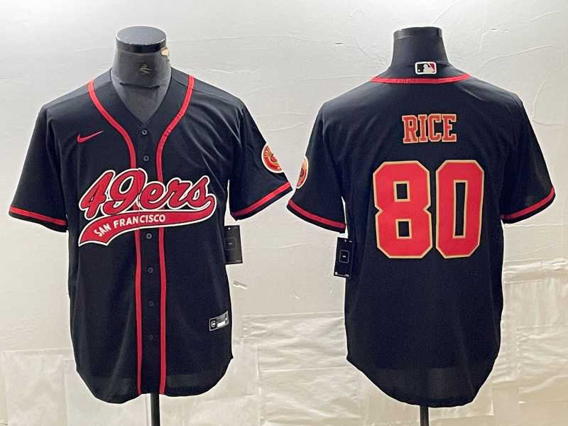 Mens San Francisco 49ers #80 Jerry Rice Black Red With Patch Cool Base Stitched Baseball Jersey->san francisco 49ers->NFL Jersey